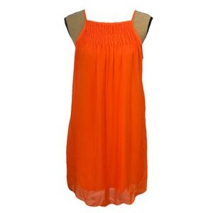 My Michelle Shift Dress Womens Medium Sleeveless Halter Chiffon Vibrant Orange